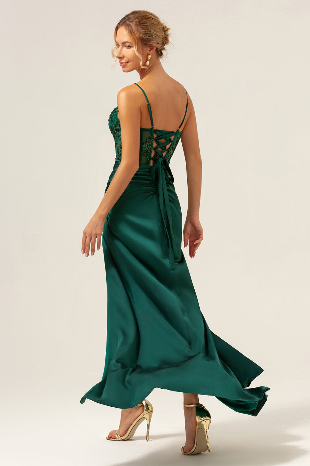 Wedtrend Women Dark Green Bridesmaid Dress with Slit Mermaid Spaghetti Straps Satin Long Wedding Guest Dress WEDTREND Wedtrend Women Dark Green Bridesmaid Dress with Slit Mermaid Spaghetti Straps Satin Long Wedding Guest Dress WEDTREND