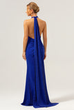 Glitter Royal Blue Mermaid Halter Corset Backless Long Formal Dress