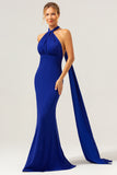 Glitter Royal Blue Mermaid Halter Corset Backless Long Formal Dress