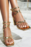 Cross Strap Block Heel Sandals Fashion Buckle Dress Party Shoes