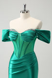 Glitter Green Tight Off the shoulder Corset Homecoming Dress with Beading