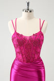 Glitter Fuchsia Ruched Corset Short Tight Homecoming Dresses with Lace Up Back