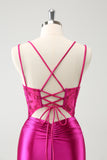 Glitter Fuchsia Ruched Corset Short Tight Homecoming Dresses with Lace Up Back