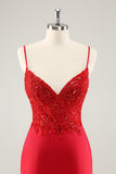 Gorgeous Red Bodycon Spaghetti Straps Short Homecoming Dress with Sequins