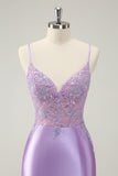 Gorgeous Lilac Bodycon Spaghetti Straps Short Homecoming Dress with Sequins