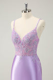 Gorgeous Lilac Bodycon Spaghetti Straps Short Homecoming Dress with Sequins
