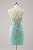 Glitter Dark Green Corset Spaghetti Straps Short Tight Homecoming Dresses