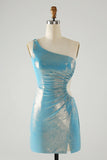 Sparkly Yellow Bodycon One Shoulder Hollow Out Pleated Metallic Homecoming Dress