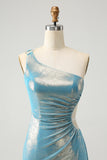 Sparkly Yellow Bodycon One Shoulder Hollow Out Pleated Metallic Homecoming Dress