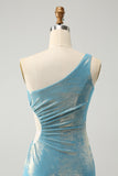 Sparkly Yellow Bodycon One Shoulder Hollow Out Pleated Metallic Homecoming Dress