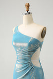 Sparkly Yellow Bodycon One Shoulder Hollow Out Pleated Metallic Homecoming Dress