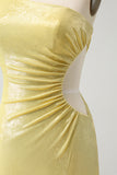 Sparkly Yellow Bodycon One Shoulder Hollow Out Pleated Metallic Homecoming Dress