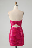 Chic Teal Blue Strapless Keyhole Pleated Tight Metallic Homecoming Dress