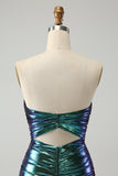 Chic Teal Blue Strapless Keyhole Pleated Tight Metallic Homecoming Dress