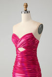 Chic Teal Blue Strapless Keyhole Pleated Tight Metallic Homecoming Dress