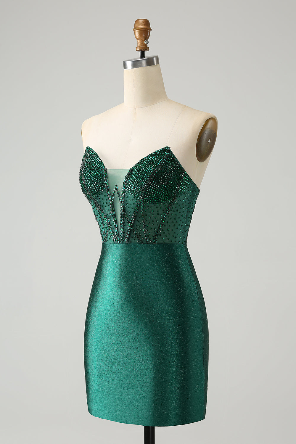 Wedtrend Women Classy Glitter Dark Green Tight Beaded Homecoming Dress Strapless Satin Short Prom Dress WEDTREND Wedtrend Women Classy Glitter Dark Green Tight Beaded Homecoming Dress Strapless Satin Short Prom Dress WEDTREND