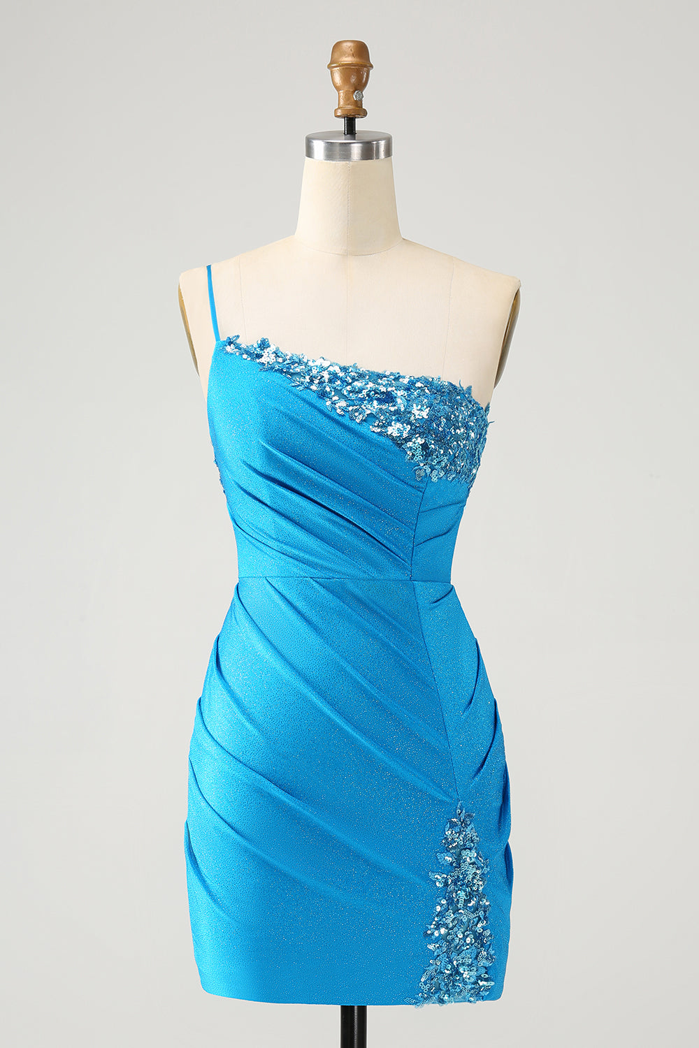 Wedtrend Women Sparkly Blue Homecoming Dress with Sequins Bodycon One Shoulder Pleated Short Prom Dress WEDTREND Wedtrend Women Sparkly Blue Homecoming Dress with Sequins Bodycon One Shoulder Pleated Short Prom Dress WEDTREND