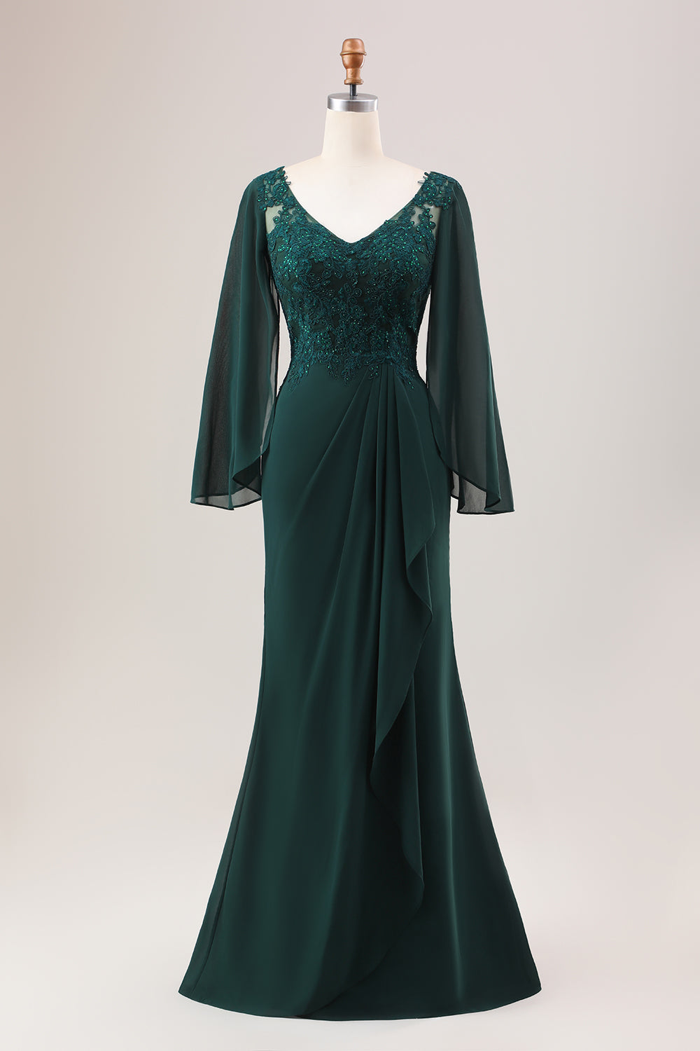 Wedtrend Women Dark Green Mermaid Mother Dress V Neck Beaded Mother of the Bride Dress With Long Sleeves WEDTREND Wedtrend Women Dark Green Mermaid Mother Dress V Neck Beaded Mother of the Bride Dress With Long Sleeves WEDTREND