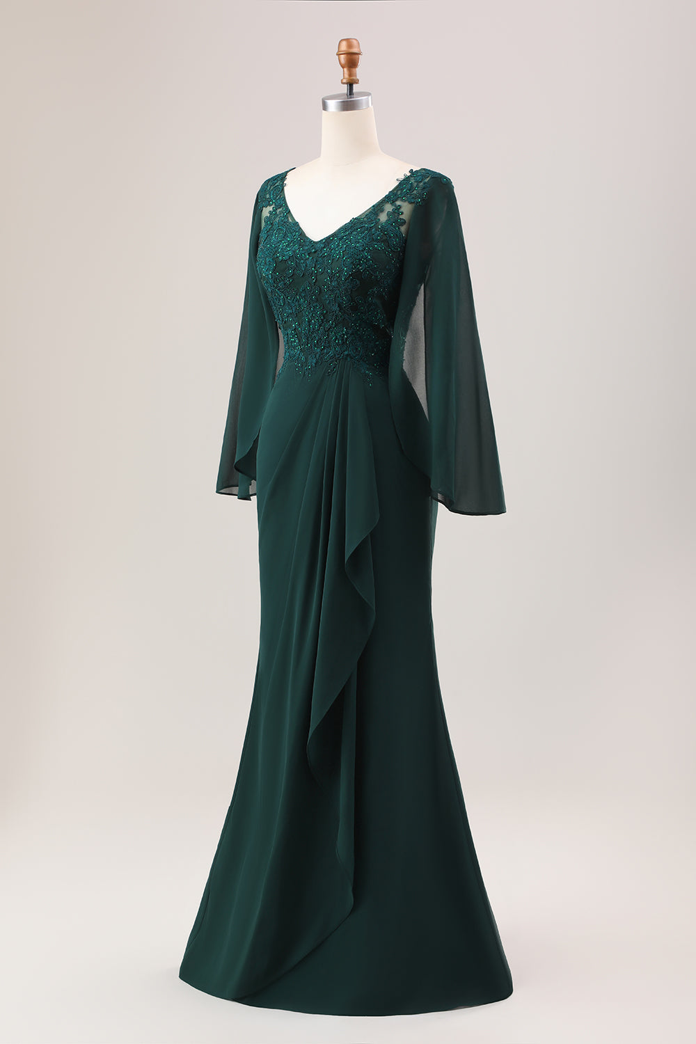 Wedtrend Women Dark Green Mermaid Mother Dress V Neck Beaded Mother of the Bride Dress With Long Sleeves WEDTREND Wedtrend Women Dark Green Mermaid Mother Dress V Neck Beaded Mother of the Bride Dress With Long Sleeves WEDTREND