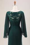 Dark Green Mermaid V Neck Beaded Mother of the Bride Dress With Long Sleeves