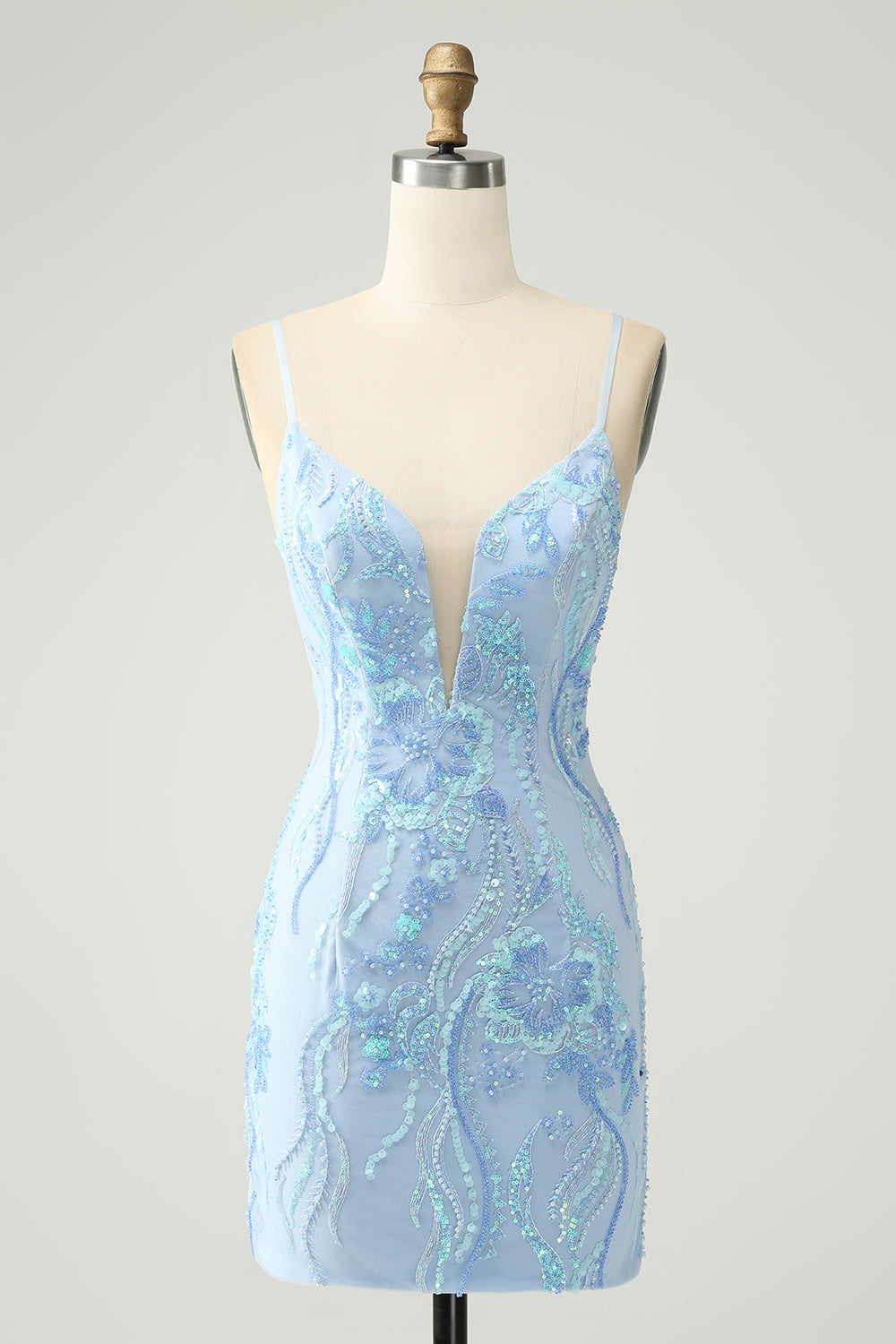 Wedtrend Women Sparkly Light Blue Tight Homecoming Dress with Sequins Spaghetti Straps Short Cocktail Dress with Appliques WEDTREND Wedtrend Women Sparkly Light Blue Tight Homecoming Dress with Sequins Spaghetti Straps Short Cocktail Dress with Appliques WEDTREND