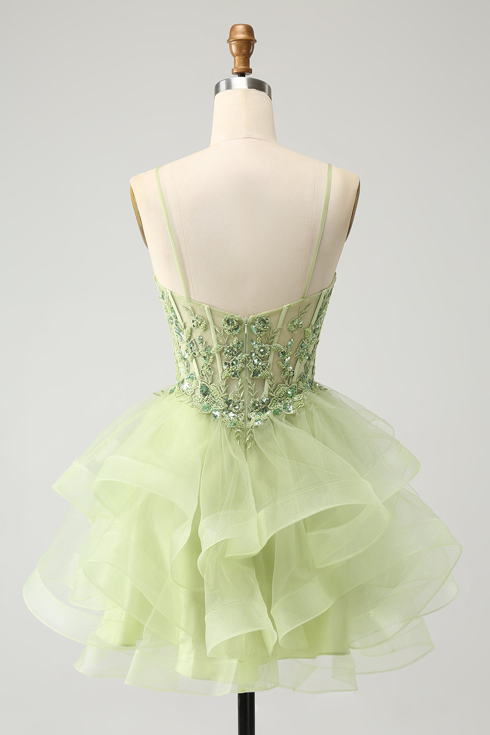 Wedtrend Women Sparkly Light Green Homecoming Dress Appliques A Line Spaghetti Straps Corset Short Tiered Cocktail Dress WEDTREND Wedtrend Women Sparkly Light Green Homecoming Dress Appliques A Line Spaghetti Straps Corset Short Tiered Cocktail Dress WEDTREND