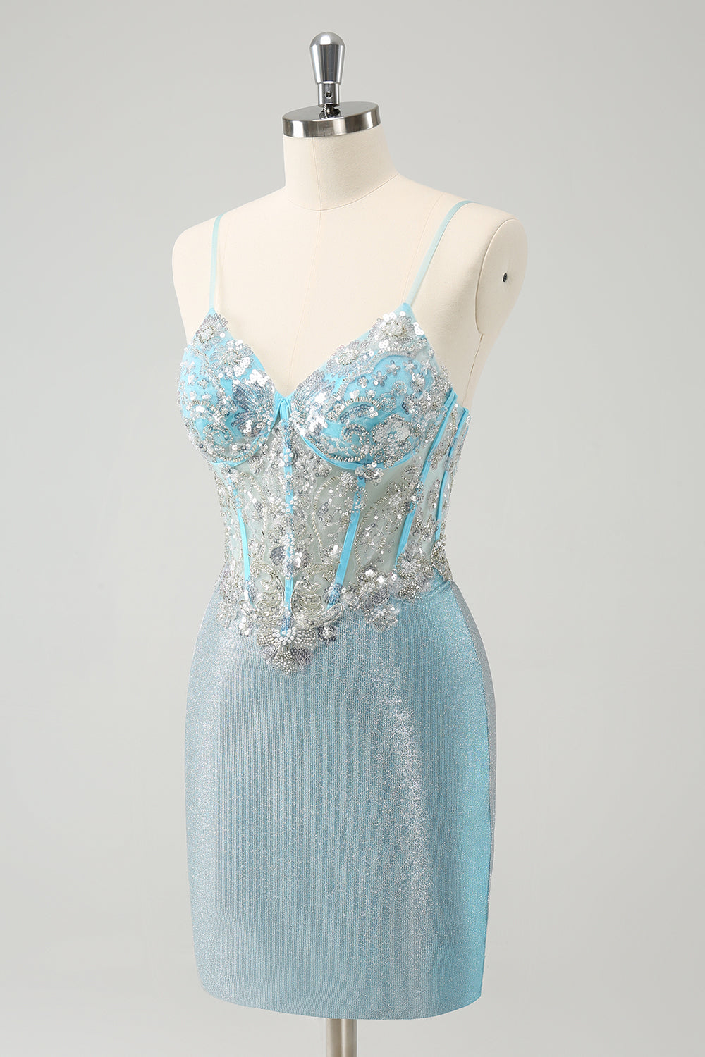 Wedtrend Women Light Blue Homecoming Dress with Sequins Spaghetti Straps Tight Corset Short Cocktail Dress WEDTREND Wedtrend Women Light Blue Homecoming Dress with Sequins Spaghetti Straps Tight Corset Short Cocktail Dress WEDTREND