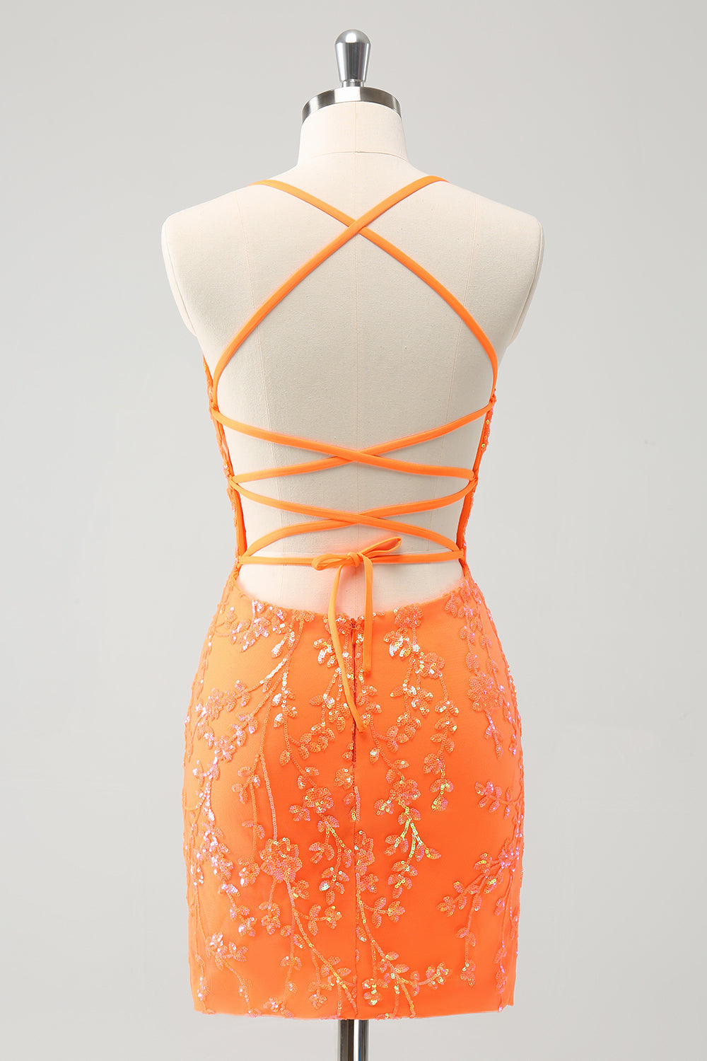 Wedtrend Women Sparkly Orange Homecoming Dress Lace Up Back Tight Short Cocktail Dress with Sequins Orange US24W