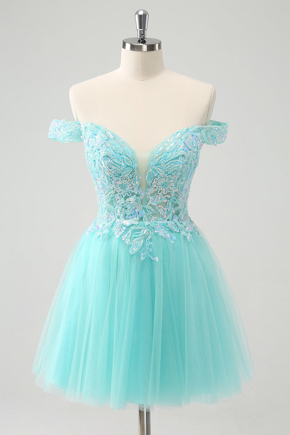 Wedtrend Women Corset Light Green Off The Shoulder Pleated Homecoming Dress A Line Sequins Short Party Dress with Appliques WEDTREND Wedtrend Women Corset Light Green Off The Shoulder Pleated Homecoming Dress A Line Sequins Short Party Dress with Appliques WEDTREND