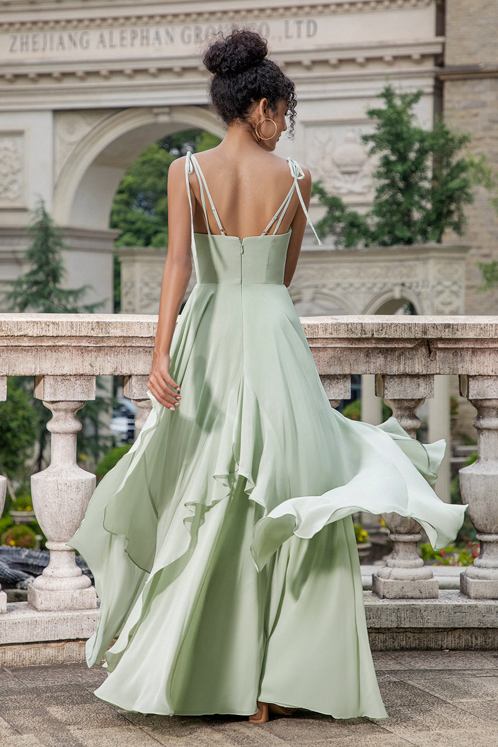 Wedtrend Women Matcha Bridesmaid Dress with Ruffles A Line Spaghetti Straps Chiffon Long Wedding Guest Dress, Chiffon color / US16W
