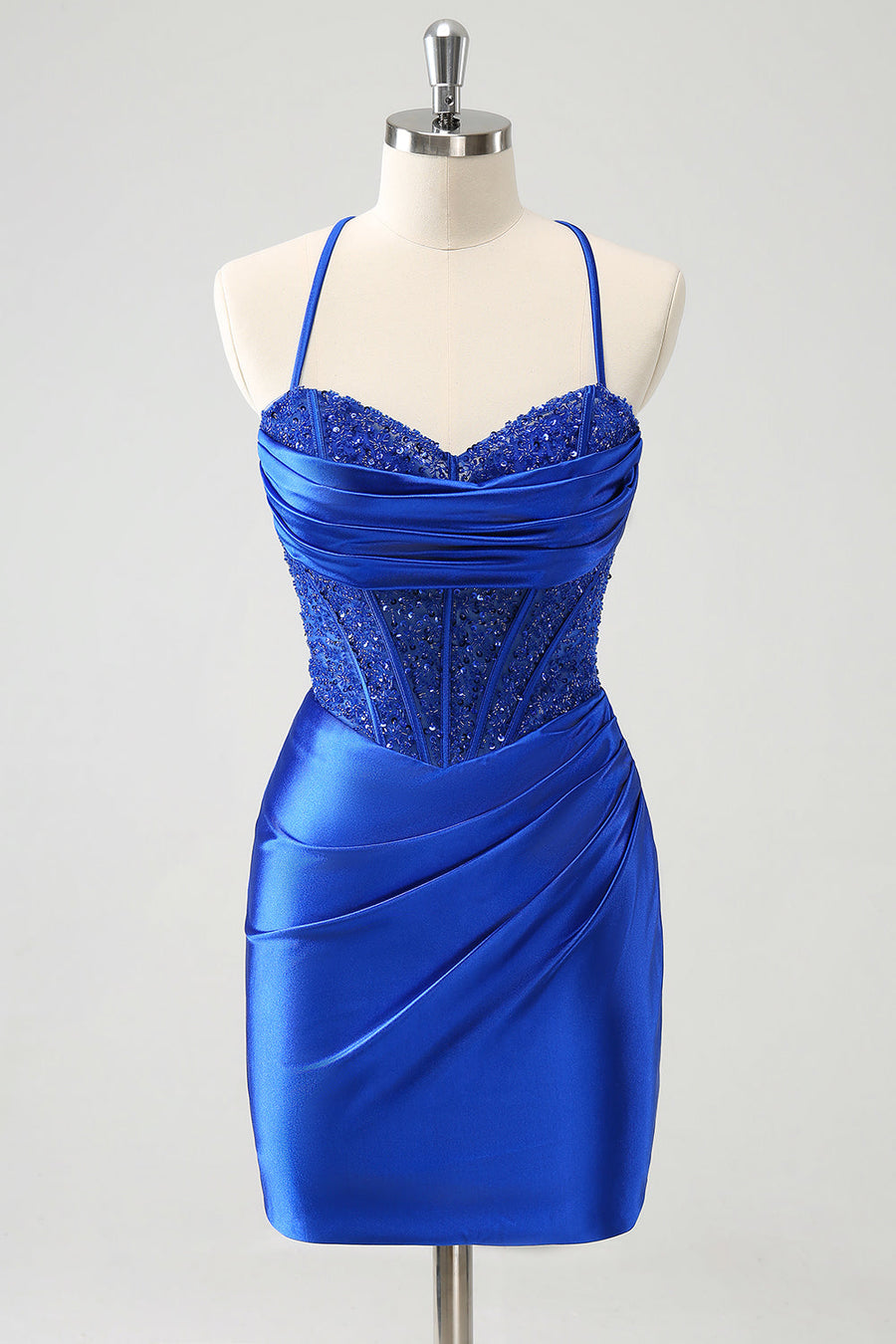 dark royal blue homecoming dress Royal Blue Sequined V-Neck Mini Homecoming Dress main image 1