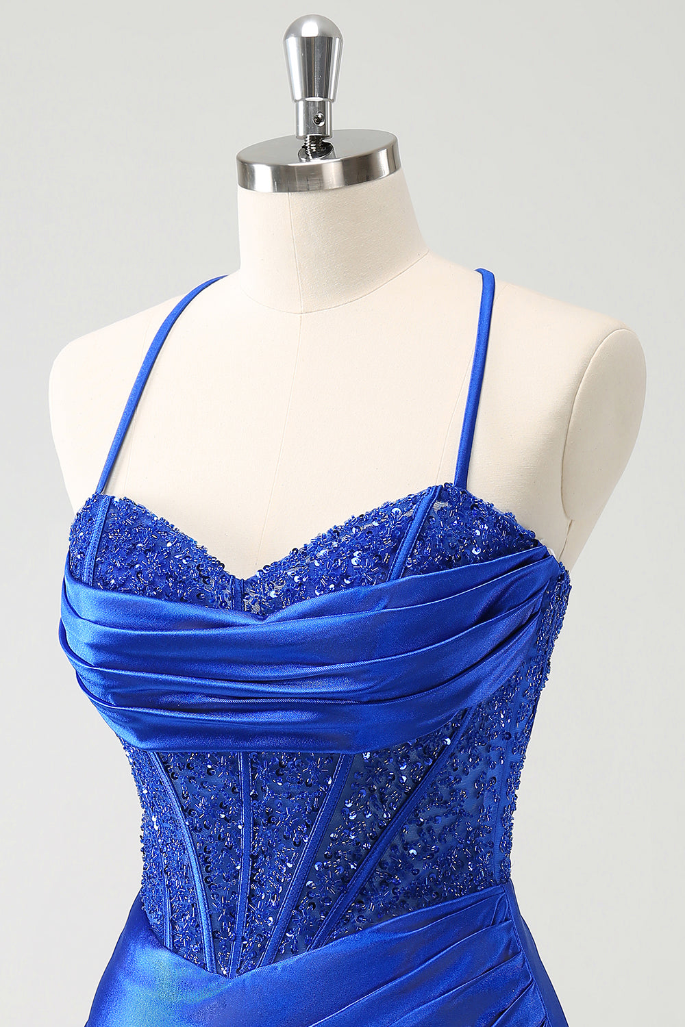 Wedtrend Women Sparkly Royal Blue Homecoming Dress with Lace Up Back Sequin Pleated Tight Corset Short Party Dress, Royal Blue / US8
