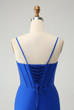 Royal Blue Glitter Corset Spaghetti straps Tight Homecoming Dress with Beading