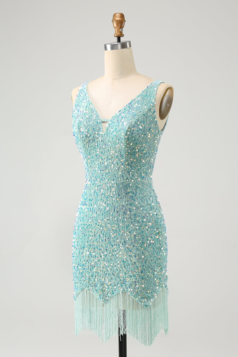 turquoise sequin dress short Ashley Lauren 4500