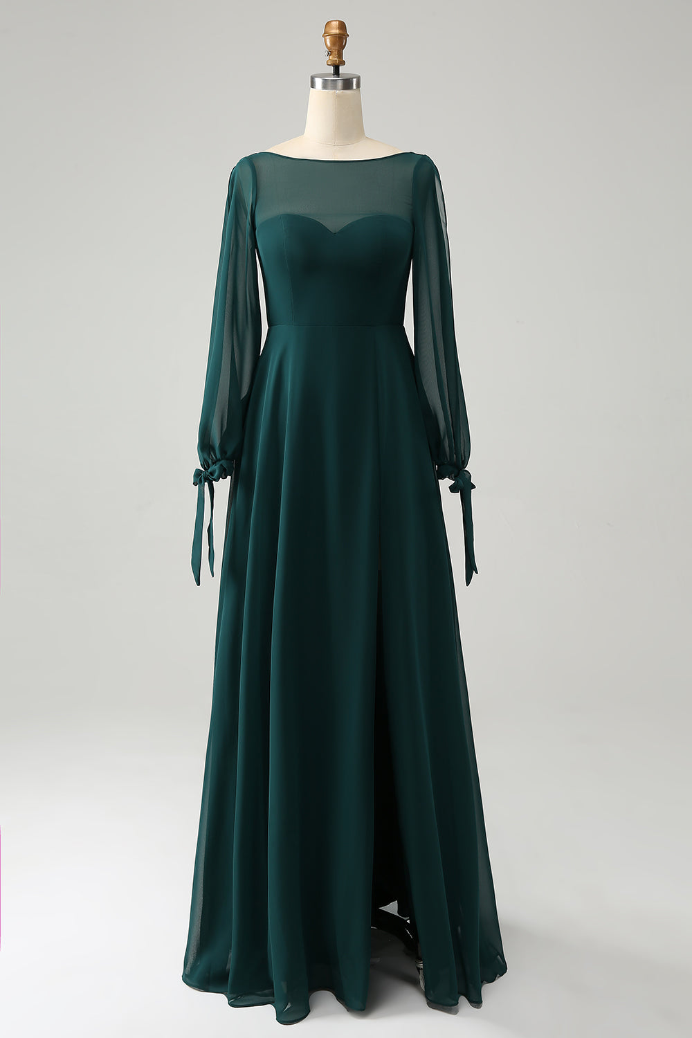 Wedtrend Women Dark Green Bridesmaid Dress with Slit A-Line Bateau Neck Chiffon Wedding Party Dress with Long Sleeves WEDTREND Wedtrend Women Dark Green Bridesmaid Dress with Slit A-Line Bateau Neck Chiffon Wedding Party Dress with Long Sleeves WEDTREND