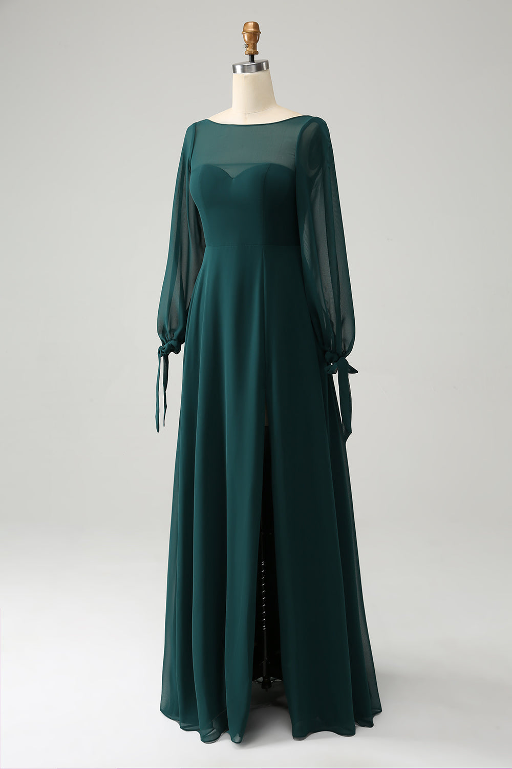 Wedtrend Women Dark Green Bridesmaid Dress with Slit A-Line Bateau Neck Chiffon Wedding Party Dress with Long Sleeves WEDTREND Wedtrend Women Dark Green Bridesmaid Dress with Slit A-Line Bateau Neck Chiffon Wedding Party Dress with Long Sleeves WEDTREND