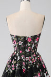 Black Princess Strapless Corset Long Prom Dress with Embroidery