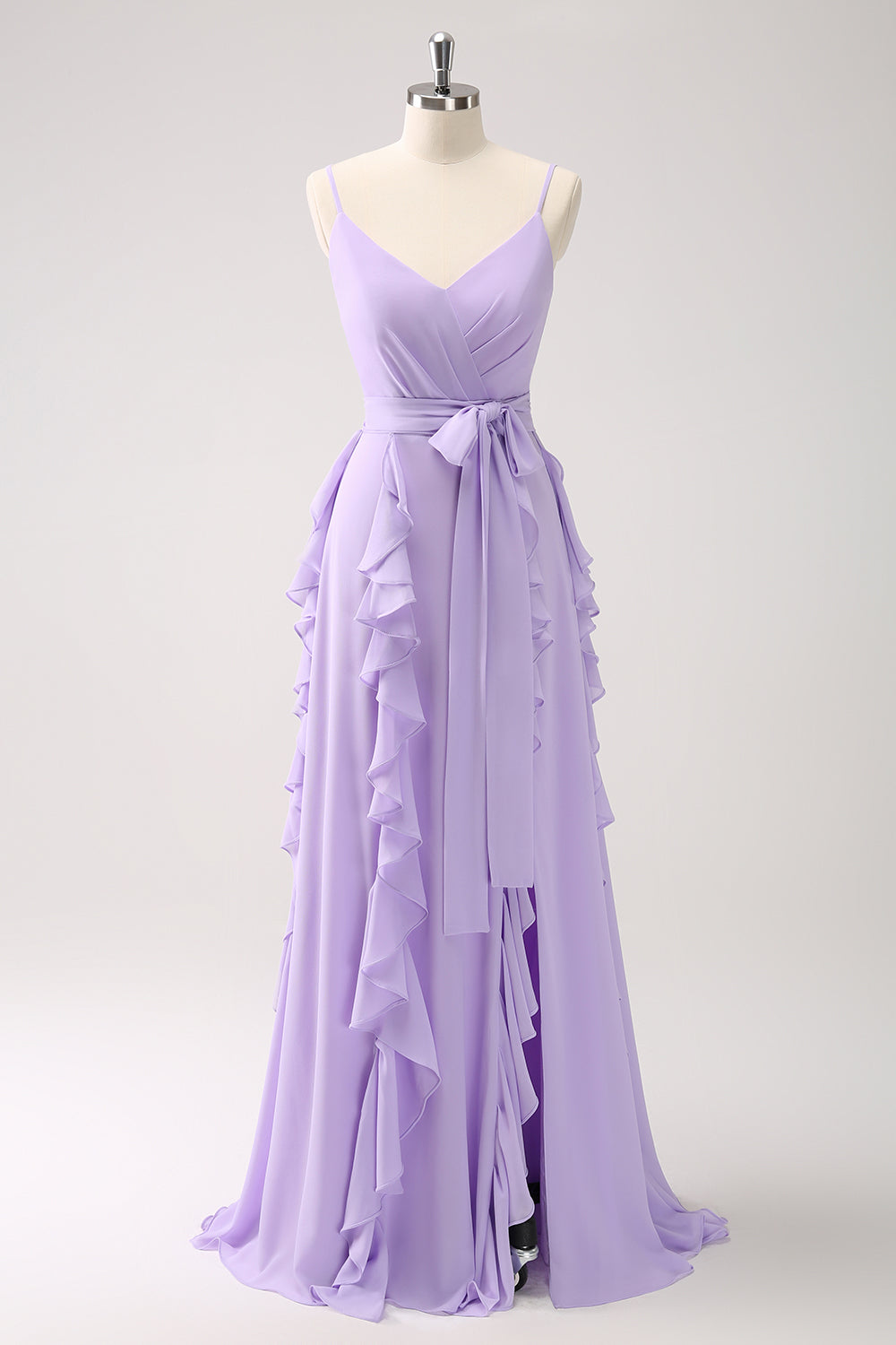 Wedtrend Women Lilac Ruffle Bridesmaid Dress A Line Ruched Chiffon Spaghetti Straps Maxi Dress with Slit WEDTREND Wedtrend Women Lilac Ruffle Bridesmaid Dress A Line Ruched Chiffon Spaghetti Straps Maxi Dress with Slit WEDTREND