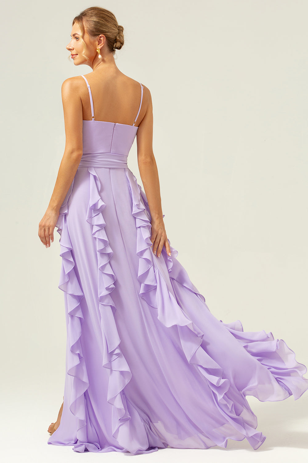 Wedtrend Women Lilac Ruffle Bridesmaid Dress A Line Ruched Chiffon Spaghetti Straps Maxi Dress with Slit WEDTREND Wedtrend Women Lilac Ruffle Bridesmaid Dress A Line Ruched Chiffon Spaghetti Straps Maxi Dress with Slit WEDTREND