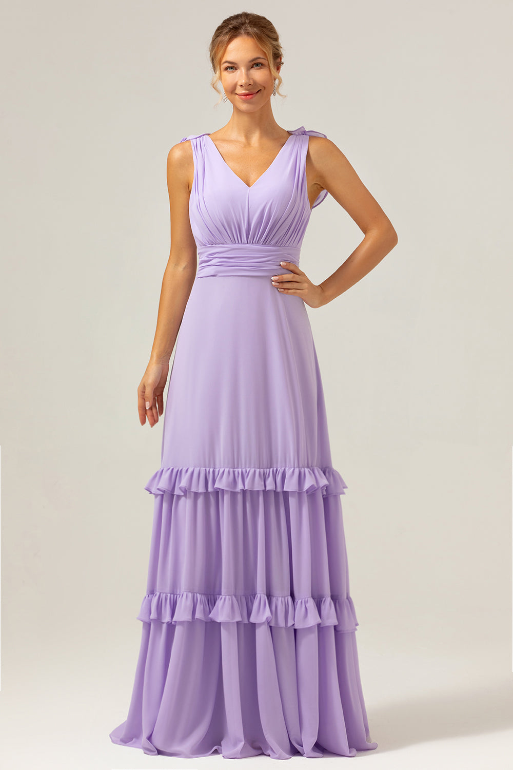Wedtrend Women Lilac Bridesmaid Dress with Ruffles A Line V Neck Ruched