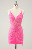 Unique Golden Tight Spaghetti Straps Backless Short Homecoming Dress with Sequins