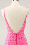 Unique Golden Tight Spaghetti Straps Backless Short Homecoming Dress with Sequins