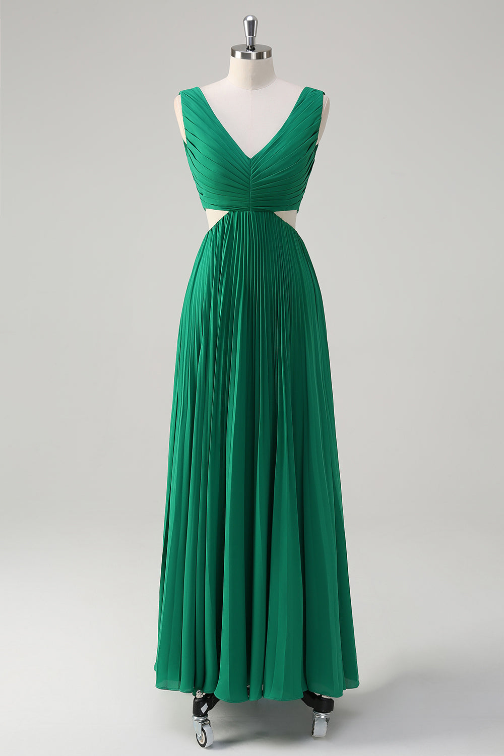 WEDTREND Women Green Long Bridesmaid Dress A-Line V Neck Pleated Chiffon Hollow Out Wedding Guest Dress WEDTREND Women Green Long Bridesmaid Dress A-Line V Neck Pleated Chiffon Hollow Out Wedding Guest Dress