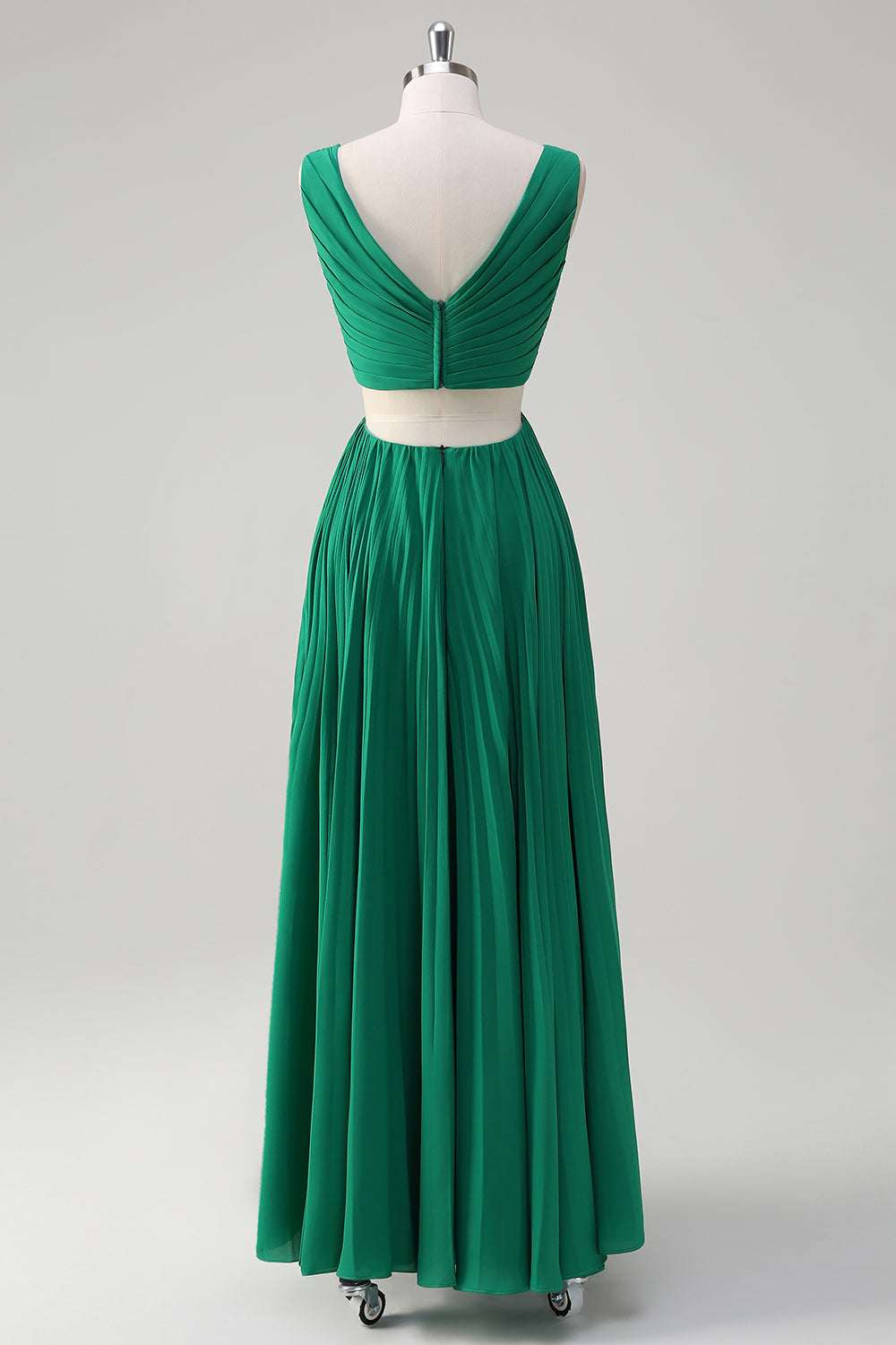 WEDTREND Women Green Long Bridesmaid Dress A-Line V Neck Pleated Chiffon Hollow Out Wedding Guest Dress WEDTREND Women Green Long Bridesmaid Dress A-Line V Neck Pleated Chiffon Hollow Out Wedding Guest Dress