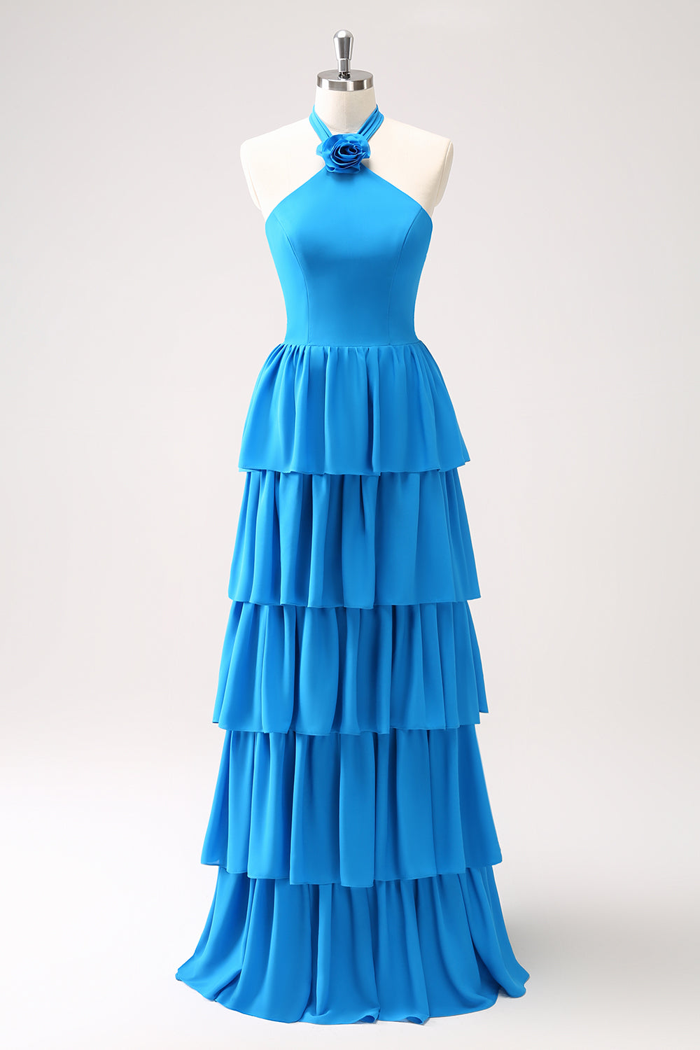 Wedtrend Women Blue Bridesmaid Dress with Flower A Line Halter Tiered Chiffon Long Wedding Party Guest Dress – WEDTREND Wedtrend Women Blue Bridesmaid Dress with Flower A Line Halter Tiered Chiffon Long Wedding Party Guest Dress – WEDTREND