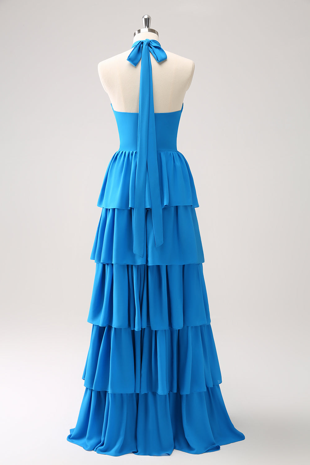 Wedtrend Women Blue Bridesmaid Dress with Flower A Line Halter Tiered Chiffon Long Wedding Party Guest Dress WEDTREND Wedtrend Women Blue Bridesmaid Dress with Flower A Line Halter Tiered Chiffon Long Wedding Party Guest Dress WEDTREND