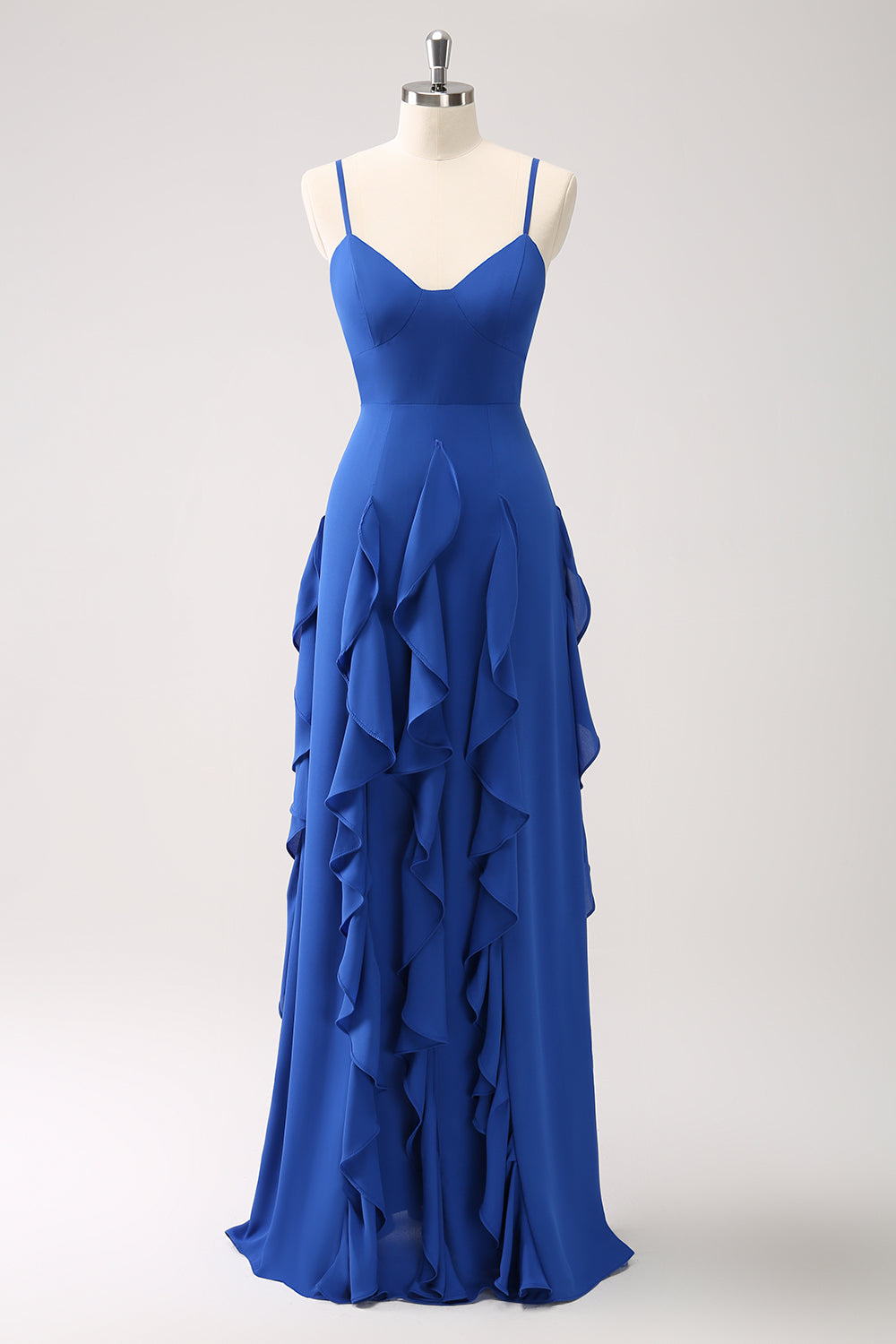 Wedtrend Women Dark Blue Long Bridesmaid Dress with Ruffles Spaghetti Straps A-Line Wedding Guest Dress, Dark Blue / US6 Wedtrend Women Dark Blue Long Bridesmaid Dress with Ruffles Spaghetti Straps A-Line Wedding Guest Dress, Dark Blue / US6
