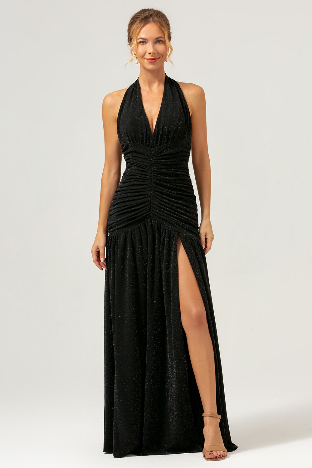Wedtrend Women Black Prom Dress with Slit A Line Halter Pleated Long Backless Bridesmaid Dress WEDTREND Wedtrend Women Black Prom Dress with Slit A Line Halter Pleated Long Backless Bridesmaid Dress WEDTREND