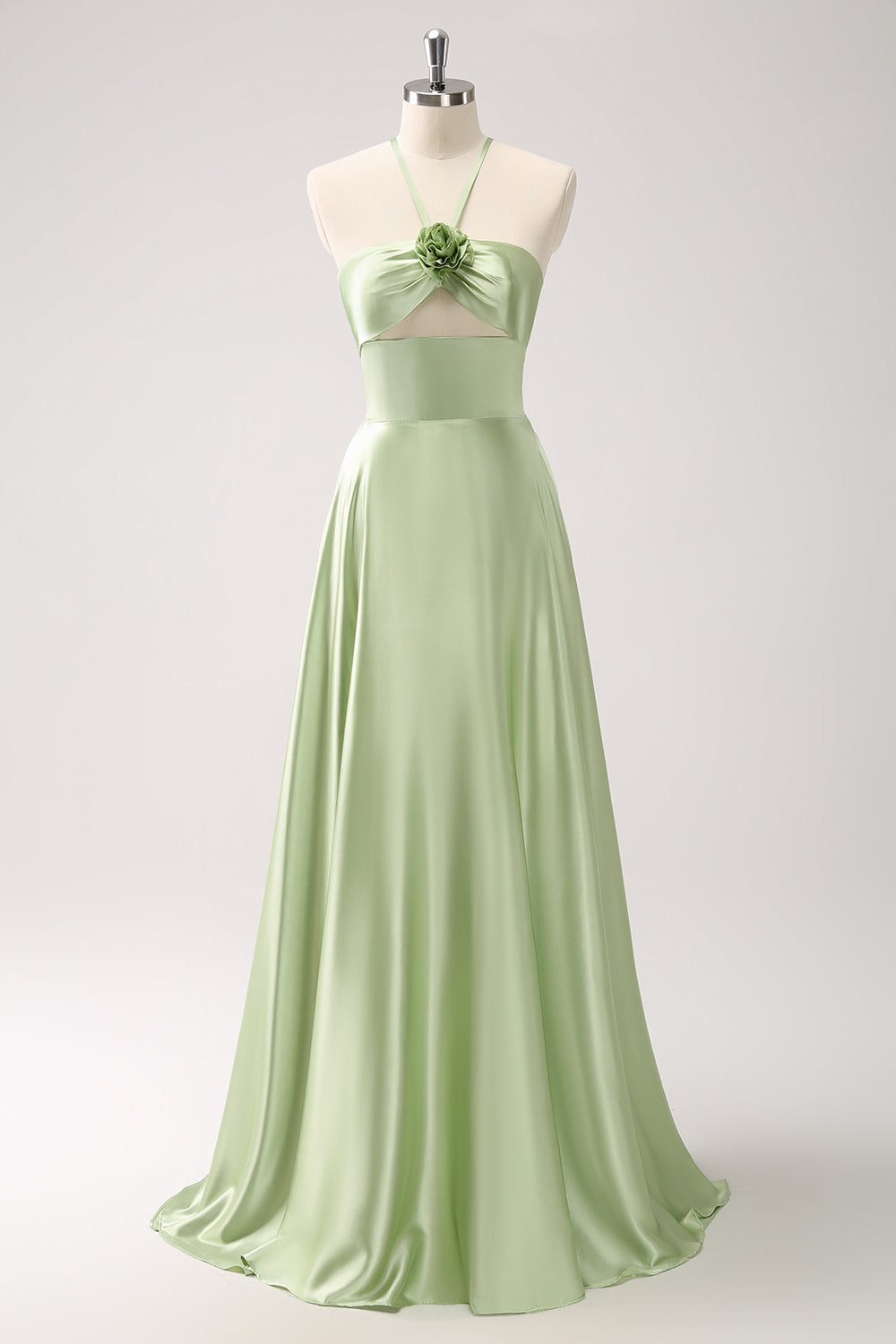 Wedtrend Women Light Green Halter Bridesmaid Dress with Flower Satin A Line Cut Out Wedding Party Dress WEDTREND Wedtrend Women Light Green Halter Bridesmaid Dress with Flower Satin A Line Cut Out Wedding Party Dress WEDTREND