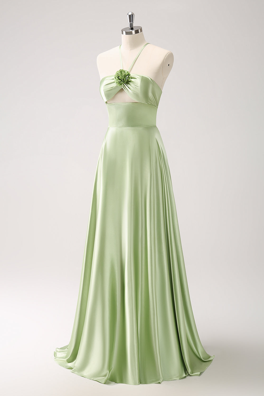 Wedtrend Women Light Green Halter Bridesmaid Dress with Flower Satin A Line Cut Out Wedding Party Dress WEDTREND Wedtrend Women Light Green Halter Bridesmaid Dress with Flower Satin A Line Cut Out Wedding Party Dress WEDTREND